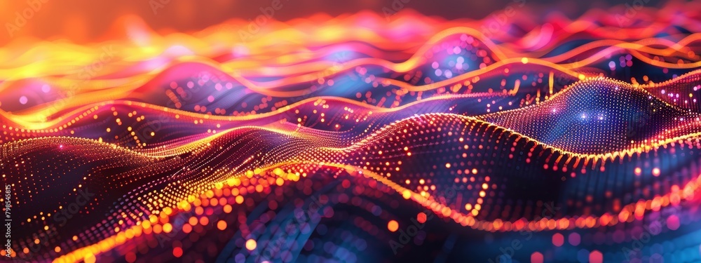 Poster abstract 3d ai neural network wireframe visualization with glowing connections - digital landscape c
