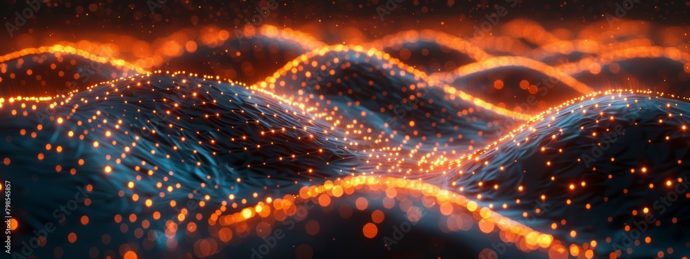 Poster abstract 3d ai neural network wireframe visualization with glowing connections - digital landscape c