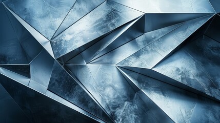 Blue and gray geometric shapes with a shiny metallic texture.