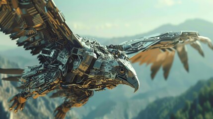 Fototapeta premium Behold the majestic flight of our cutting-edge, all-terrain drone, soaring through the skies with unparalleled precision and stability.