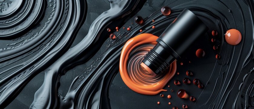 Black liquid with orange drop