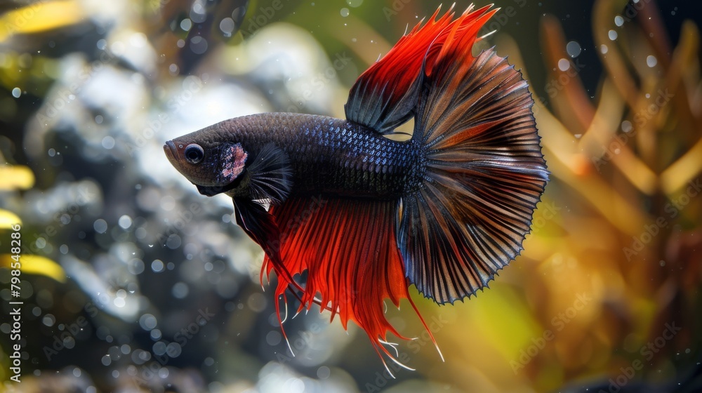Aufkleber a betta fish flaring its fins in a display of dominance, showcasing the majestic presence and regal 