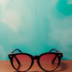 glasses on blue background - obrazy, fototapety, plakaty