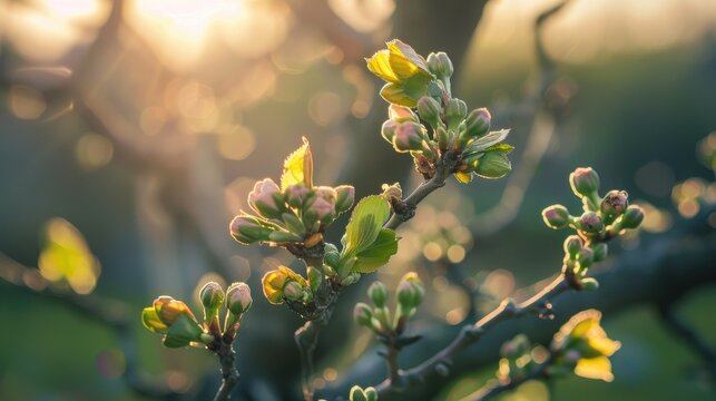 A tree producing fresh buds as the season transitions from winter to spring