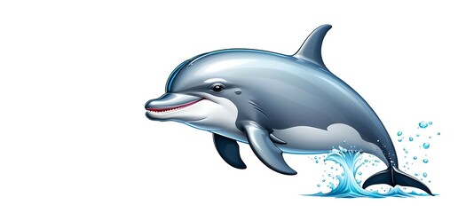 Fototapeta premium Cartoon illustration of a dolphin on white background
