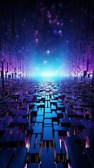 Obraz premium The image is a glowing blue and purple digital landscape with a grid-like surface.