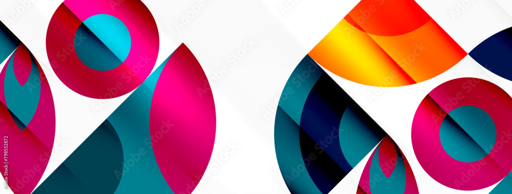 Leinwandbilder a vibrant geometric pattern featuring circles and squares in a colorful palette of magenta, electric