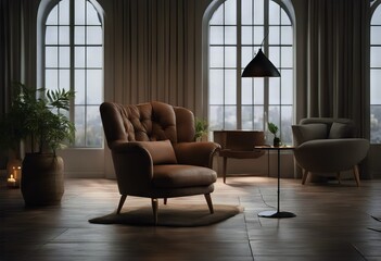 armchair rustic 3d decor interior background Minimalist render