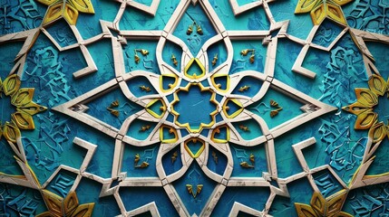 Intricate blue and gold wall mandala design