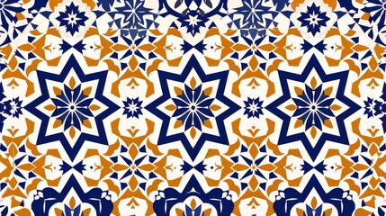 Intricate blue and orange tile pattern design