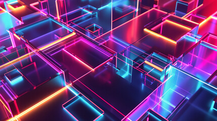 Intersecting Geometric Shapes 3D Visualization on Neon Background
