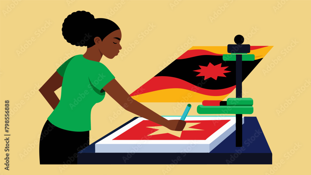 Poster a person using a heat press machine to transfer an image onto their juneteenth flag adding a unique 
