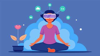 Obraz premium An individual with multiple sclerosis participating in a virtual reality meditation session utilizing neurofeedback technology to increase relaxation.