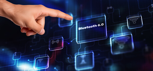 Bluetooth 6. New communication standard. High speed data transfer. Technology concept