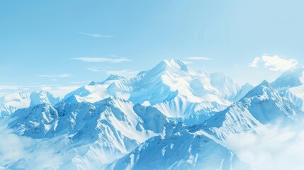 The snow-capped mountains offer a breathtaking view, with their pristine white peaks contrasting against the clear blue sky, creating a scene of serene beauty.