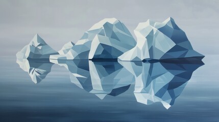 geometric icebergs adrift on a placid matte navy sea