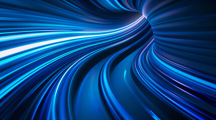 Blue neon stream. High tech abstract curve tunnel background.