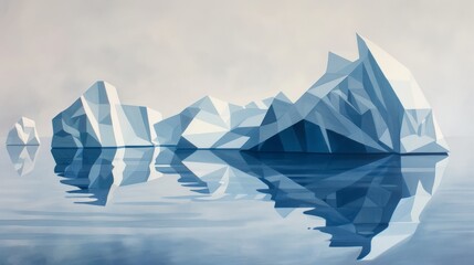 geometric icebergs adrift on a placid matte navy sea