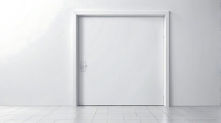 A wide image of White half-open door and white wall with copy space for product placement space, isolated, 