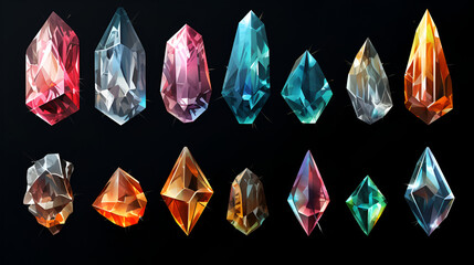a collection of different type diamond in different colors and looking wow with dark and black background - obrazy, fototapety, plakaty