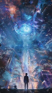Transform the ephemeral concept of human emotions into a visually captivating aerial landscape using vivid watercolors and intricate pen and ink details, enhanced with futuristic holographic displays