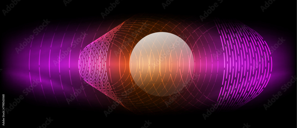 Poster a purple and orange abstract background with a sphere in the middle . high quality