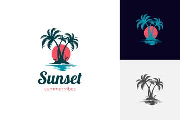 Silhouette palm tree vector logo design. beach summer vibes logo illustration graphic template © Agung