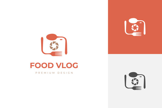 Food camera Logo icon design for food vlogger or food content logo youtube channel or video streaming identity symbol