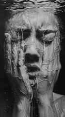 Delve into the unsettling world of fear with a photorealistic black and white oil painting Express the complexity of the minds darkest corners through hyper-realistic shadows and textures