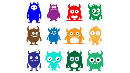 set of monsters in vector, set of cute demons with horns in cartoon, set of monster illustrations in vector