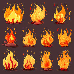 Collection of various cartoon fires