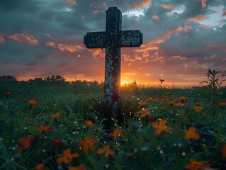 Ethereal Cross: A Reverent Scene at Twilight