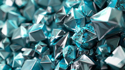 Turquoise Blue and Silver Polygon Abstract