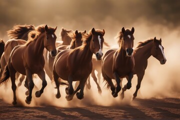 horses wild white herd running animal horse mammal domestic farm stable on equine equestrian pony breed brown bay chestnut group run move motion forward canter gallop gait pace strong nature' - obrazy, fototapety, plakaty