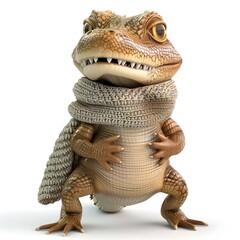 Charming Baby Crocodile Wearing Cozy Knitted Scarf in Studio Shot - 798567408