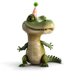 Cheerful Baby Crocodile Wearing Party Hat Ready to Celebrate - 798567413