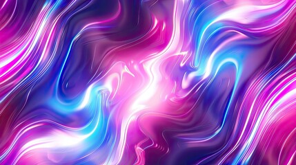 Abstract holographic background with shining curves of neon pink and electric blue