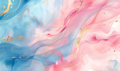 Abstract watercolor paint background illustration Soft pastel pink blue color and golden lines 