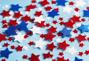 'Red top background. confetti copy blue July Day. 4th Independence American star white view space decorations lay Flat Similar Keywords 4 up high america background banner border carn'