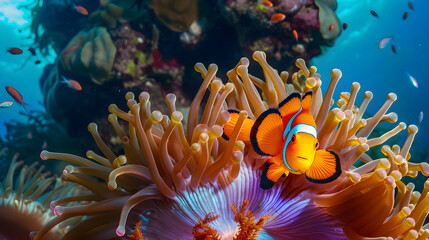 Fototapeta na wymiar Mutualistic Symbiosis: The Harmonious Collaboration between Clownfish and Sea Anemone