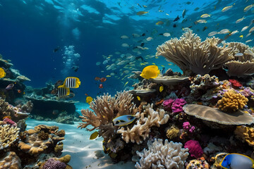The coral reefs are diverse ecosystems essential for marine life