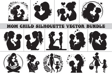 mom child silhouette vector bundle