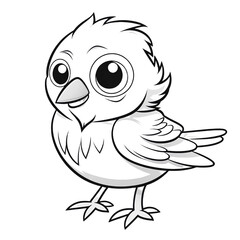  Cute cartoon baby bird, coloring page for kids with crisp lines and white background 