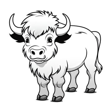 recommend clip art: A cute cartoon baby white bison, vector illustration with black outline and no background