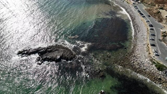 Pacific Ocean California White Point Aerial Shot of San Pedro Back Tilt Up