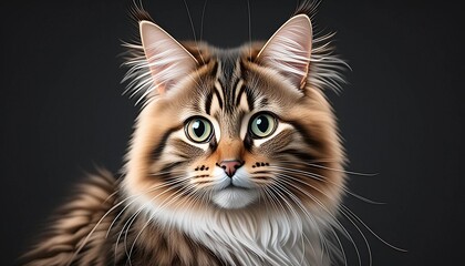 Cute lovely yellow-haired cat on gray copy space background, most popular beloved best friend pet