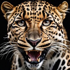 Portrait of a leopard on a black background. Studio shot. AI generated