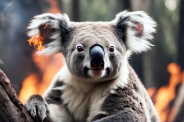 Fototapeta premium 'devastating fire affecting koala most bushfires 2020 considered background composition australia australian seen wildlife ever deadly january bushfire burning danger animal blaze animals outback'