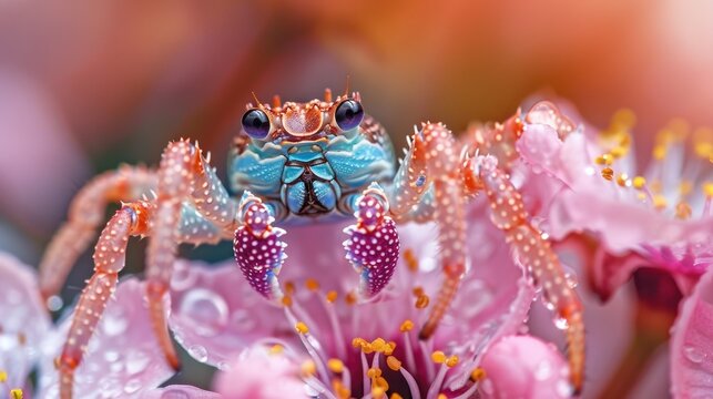 Spider Crab perched on a blossom