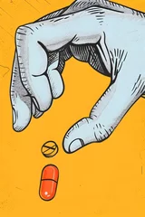 Fotobehang Determined Hand Rejecting Pill in Whimsical with Bright Colors © CYBERUSS